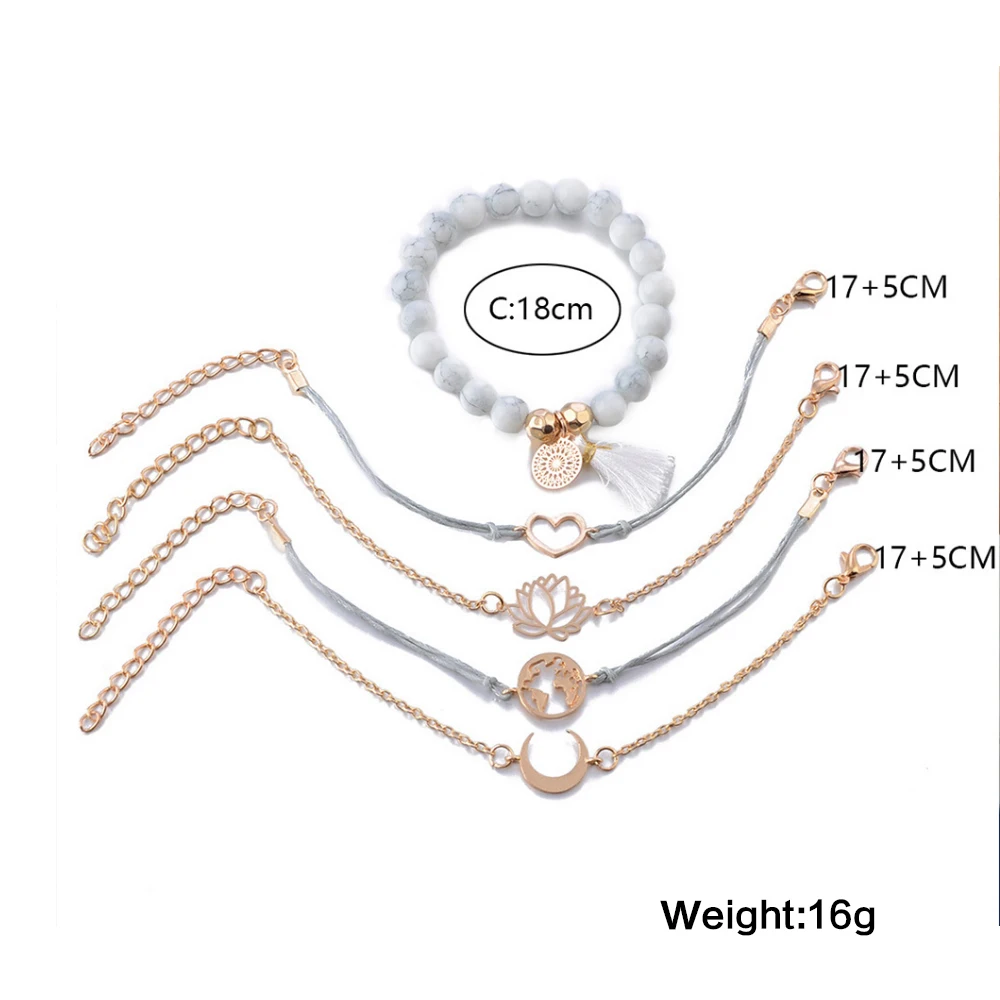Богемский стиль Браслеты Для Wonmen мода бисером луна сердце цветок карта браслет; Комплект бижутерии подарки