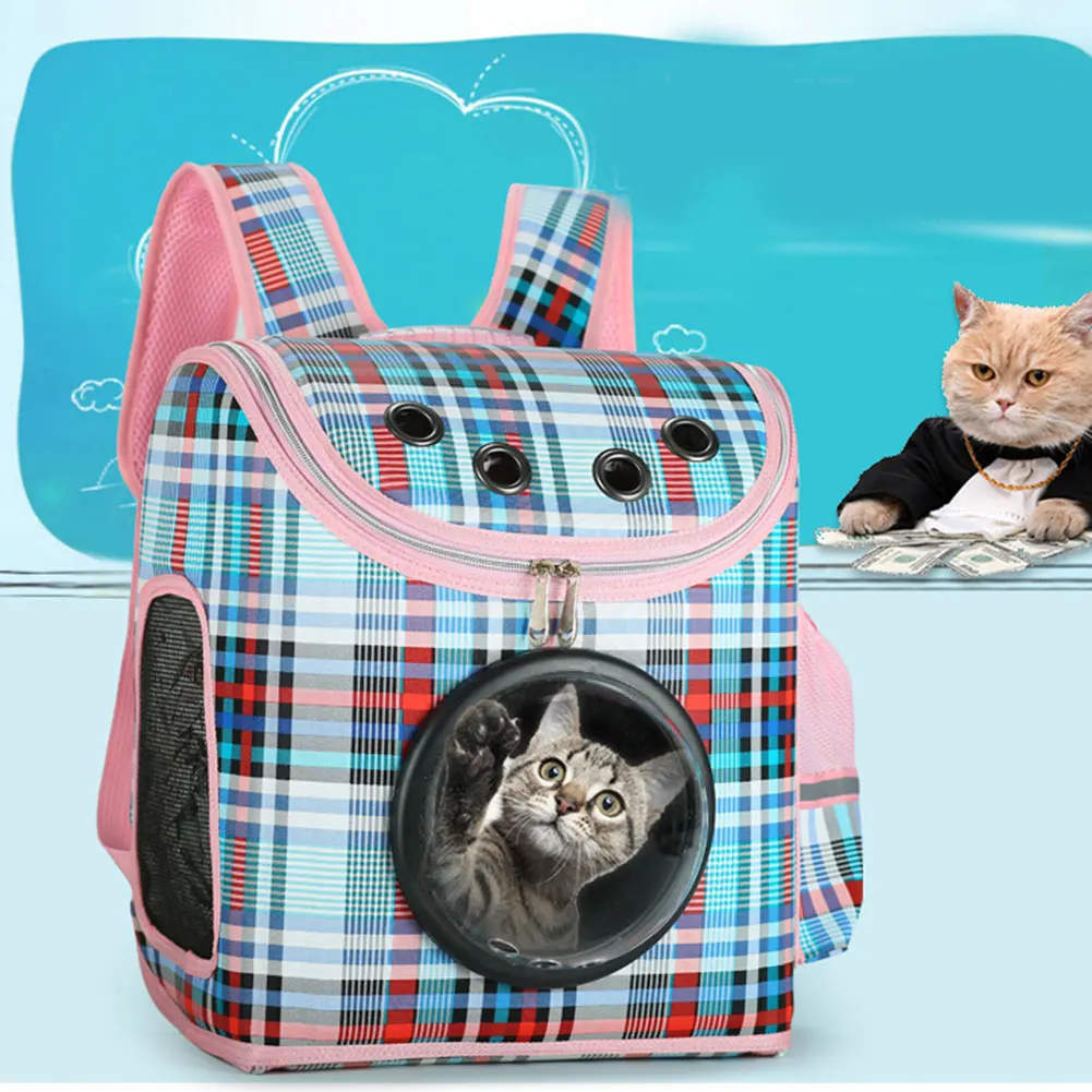 

Plaid Pattern Transparent Window Design Cover Breathable Pet Travel Storage Bag Cats Dog Carrier @LS