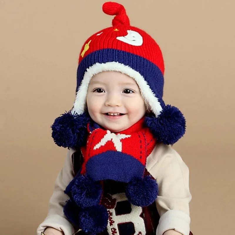 Smartbabyme 2 шт. Осень Зима Детские наборы шапка с шарфом малышей Дети Зимний шарф шапка комплект шерсть вязаный крючком шапка ушанка+ шарф