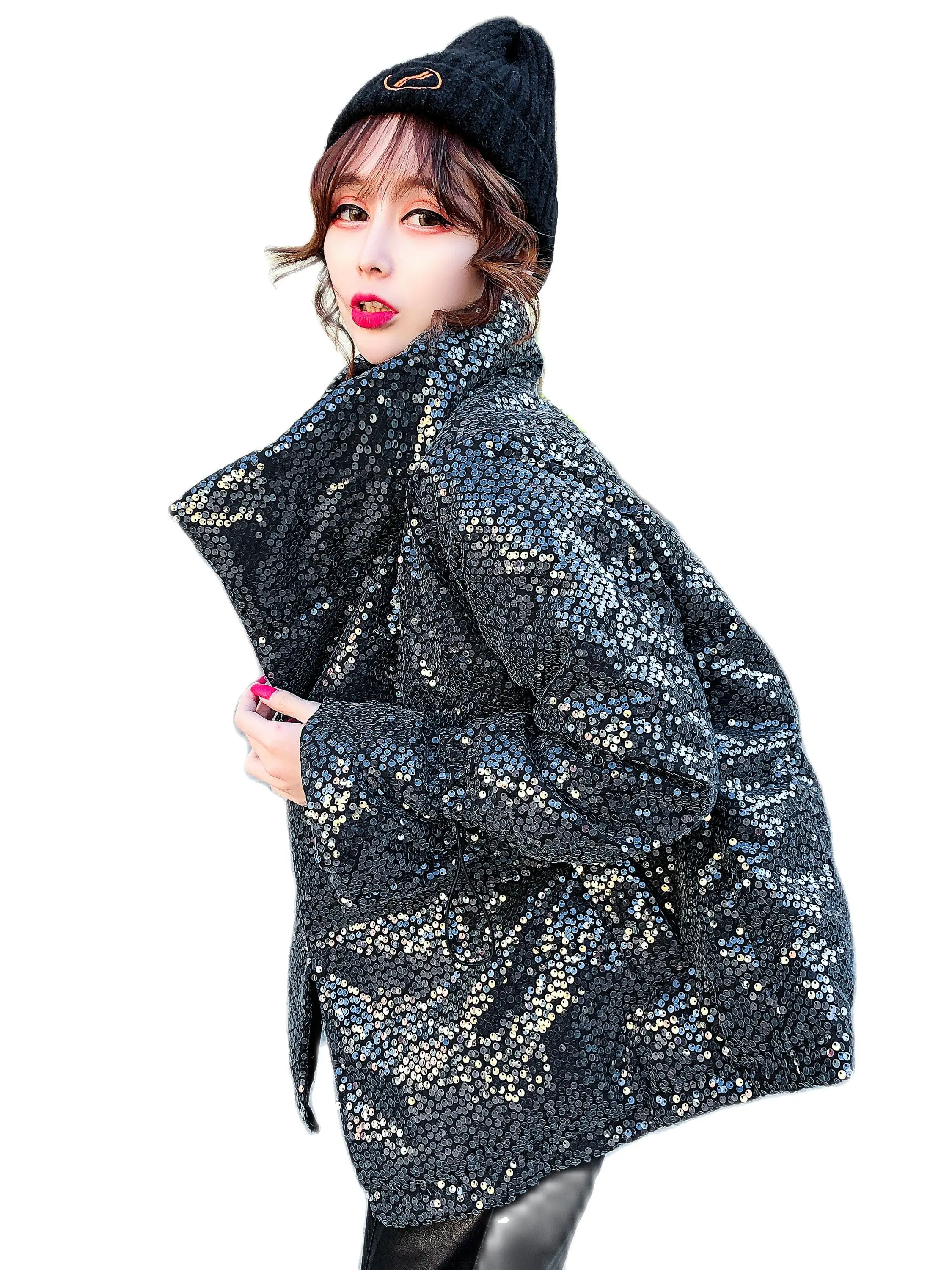 Зимняя женская куртка с блестками парка для девушек блестящие куртки хлопковая