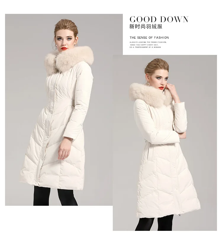 winter new down jacket women's fashion temperament large wool collar Korean slim and thickened coat medium length 429