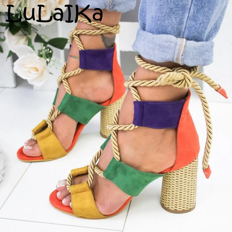 LuLaIKa 2020 Summer New Ladies Fashion Round Head Comfortable Breathable Open Toe Casual Wild Lacing High-heeled Sandals 5-8cm | Обувь