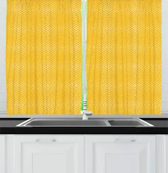 

Pale Orange and White Geometric Kitchen Curtains Abstract Patterns with Small Rhombus Images in Monochrome Design Art Window Dra