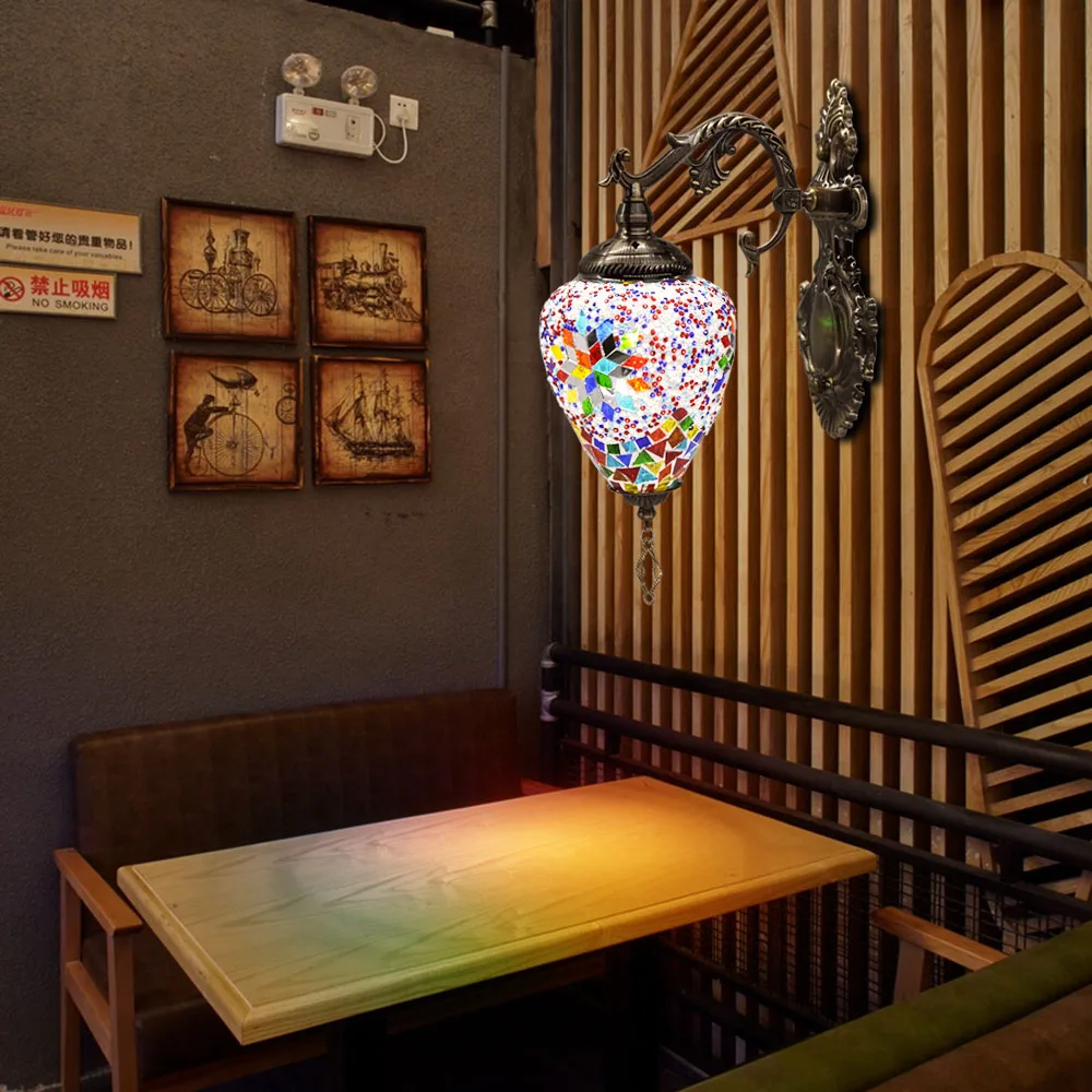 Lâmpada de Parede Luz para o Quarto Decoração Mosaico Tiffany Boêmio Vidro Bronze Base Única Luzes Parede 6 Luz para o quarto decoração mosaico lâmpada