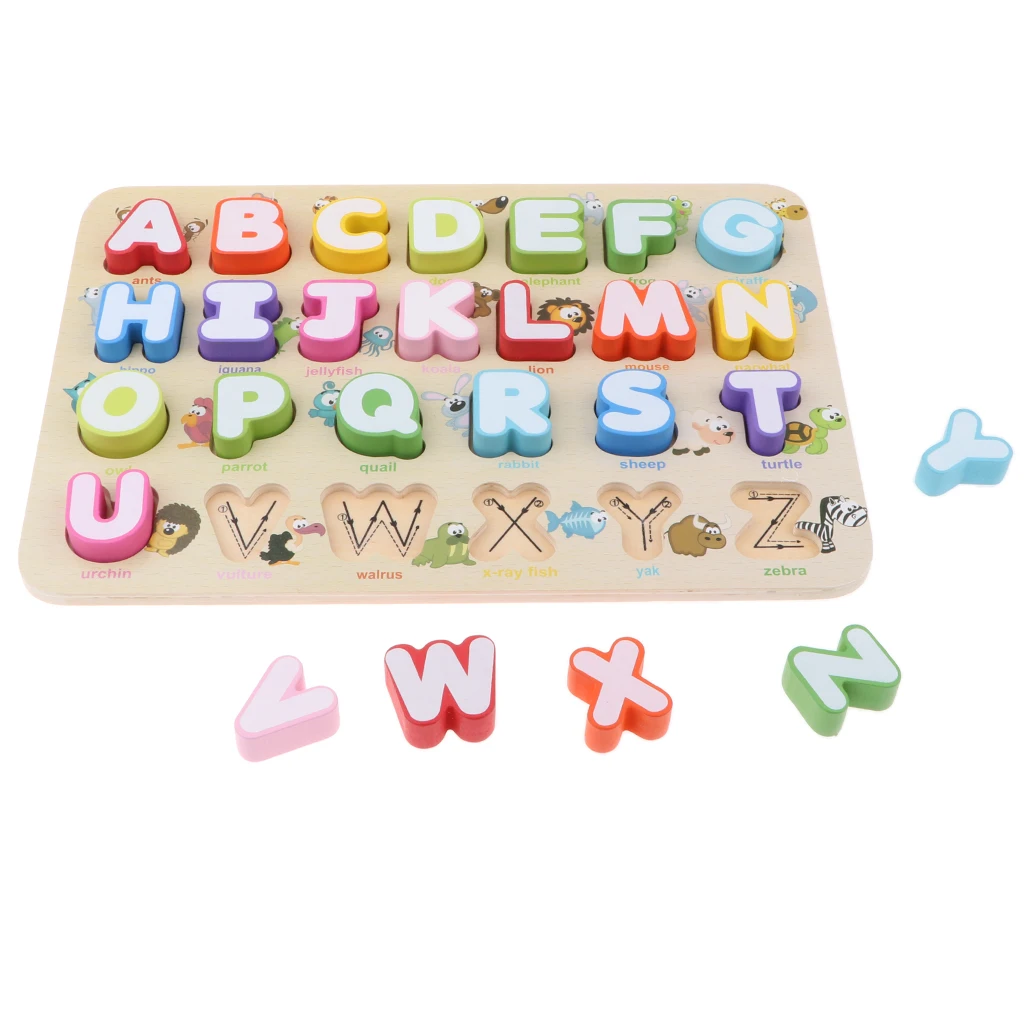 Wooden Uppercase Letter Blocks Alphabet Board Learning Kids Spelling Toy Writing Sorting Matching Developmental Puzzle