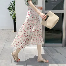 One-piece Skirt Female 2020 Summer Lace-up Lotus Leaf Beach Irregular Fairy Fishtail Chiffon Floral Skirt Jfmhrx Woman Skirts