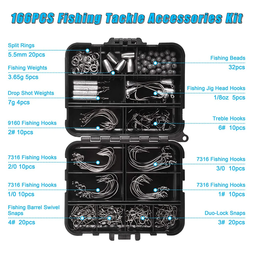 166PCS Fishing tackle box set Fishing Jig Head Hooks fish Sinker Swivel  Snaps Treble Hook for Bass Fishing accessories