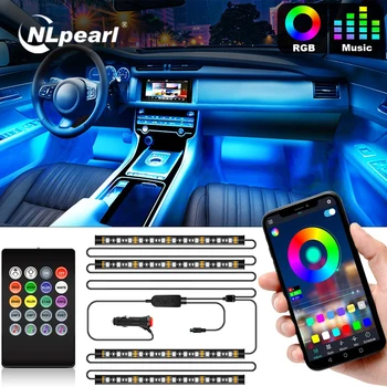 

NLpearl 4IN1 RGB LED Car Interior Light Decoration Remote APP Music Control LED Strip Light Atmosphere Decorative LED Foot Light