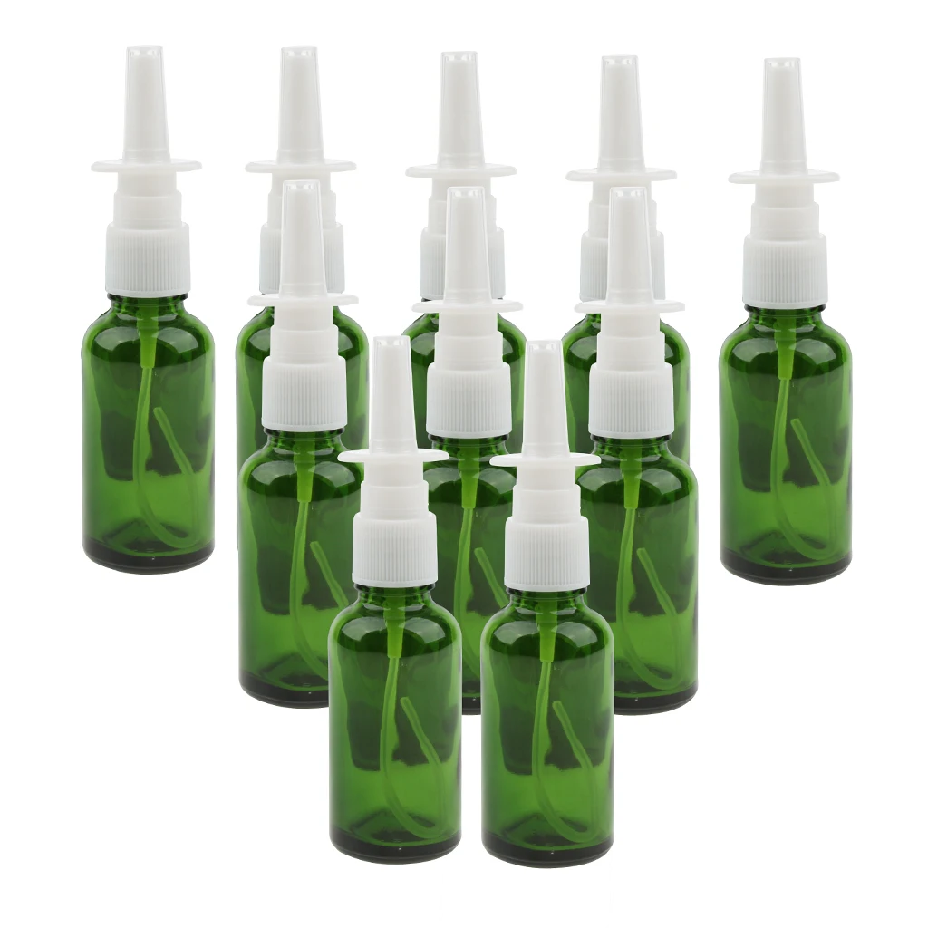 10 Pieces Transparent Glass Empty Refillable Nasal Spray Bottles Fine Mist Sprayer Vials Containers Holder 30ml
