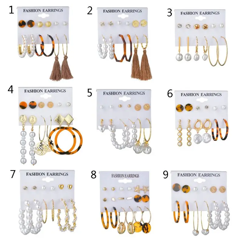 

Bohemian Brown Tassel Acrylic Pearl Hoop Drop Earrings Studs Jewelry Set Women