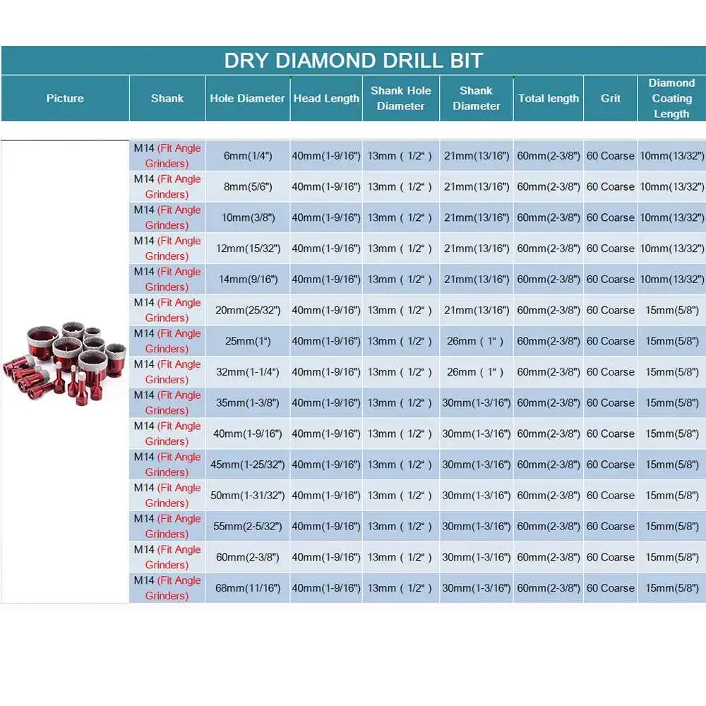 Doersupp 40-68 мм арбль открывалка M14 алмазные сверла коронки отверстие пилы резак для резки плитки стекло мрамор гранит кирпич керамика