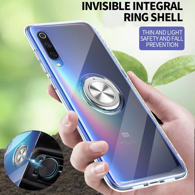 

Coque Ultra-thin TPU Phone Case For Redmi Note 7 Mi 9 Clear Cover With Ring Magnetic Car Stand For Redmi Note 7 Pro Mi9 SE Funda
