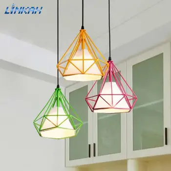 

Nordic Wrought Iron Chandelier Industrial Style Diamond Chandelier Modern Colorful Single head Lantern LED Light E27 Bulb