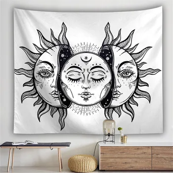 

Psychedelic Moon Sun Wall Hanging Beach Towel Art Nordic Tapestry Bohemian Polyester Mandala Pattern Blanket Cover