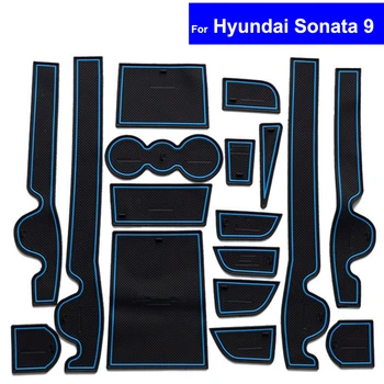 

17 Pcs Non-slip Car Door Gate Slot Mats Carpets Position Cup Holder Pads For Hyundai Sonata 9 Door Groove Mat Free Shipping