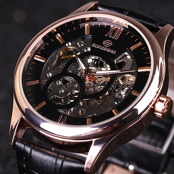 

Hollow Automatic Retro Casual Mechanical Watch Hollow Dial Luxury Design Business Fashion Leather Strap Men's Mechanical Watch