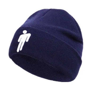 Лидер продаж, вязаная зимняя шапка Billie Eilish, 15 цветов, однотонная вязаная шапка в стиле хип-хоп, вязаная шапка, аксессуар для костюма, подарок, теплая зимняя шапка - Цвет: Тёмно-синий