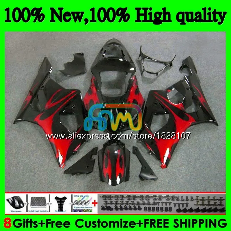 Корпус для SUZUKI GSXR-1000 Красный Пламя GSXR1000 03 04 41BS. 81 1000CC GSX-R1000 GSX R1000 03 04 K3 GSXR 1000 CC 2003 2004 Обтекатель - Цвет: No. 1