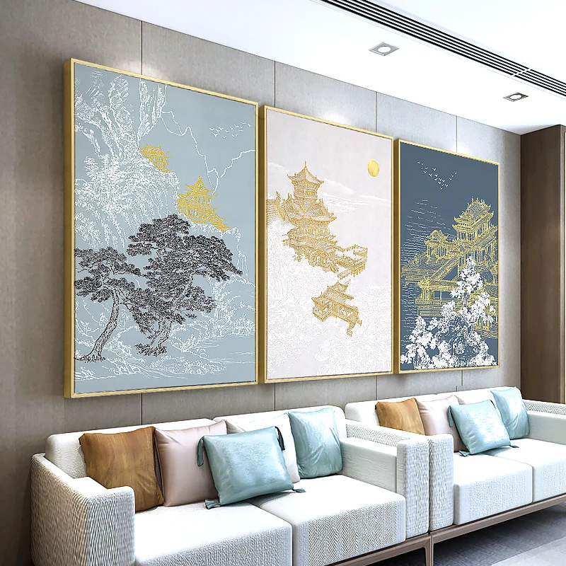 

Chinese Golden Palace Canvas Print Poster Painting Aesthetic Decor Vintage Abstract Art Landscape Wall Pictures For Living Room