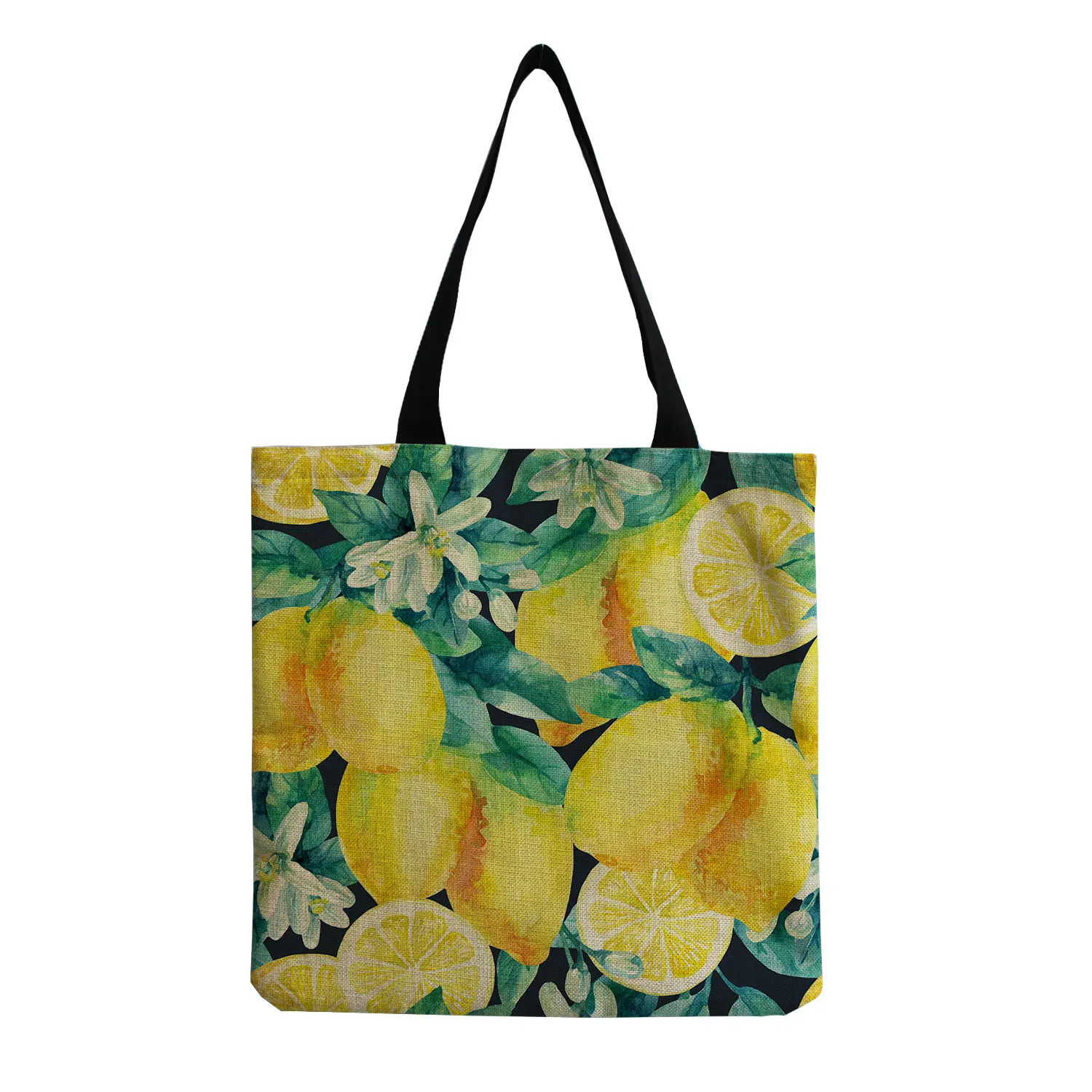 Eco Protection Foldable Large Capacity Tote Bright Colors Refreshing Lemon Printed Shoulder Bags Daily Storage Outdoors Packs laptop shoulder bag Shoulder Bags