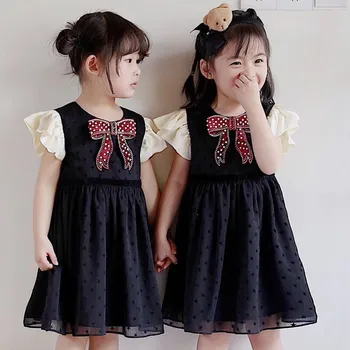 

Summer Dress Toddler Princess Dresses Embroidery Pearls Beading Bow Black Colour Girls Dress Boutique Girls Clothing