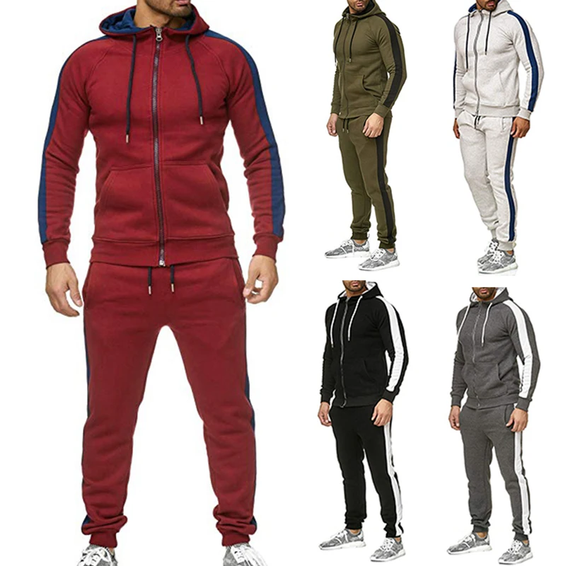 

Men's Tracksuits Zipper Hoodies Coat and Pants 2 Piece Sets Sports Wear Gym Clothes Jogging Suits