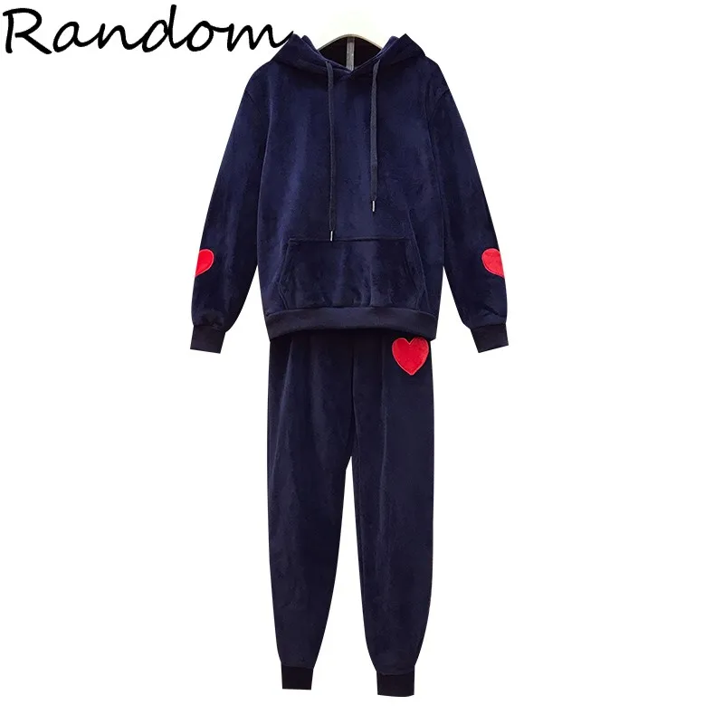 

Женский бархатный синий костюм размера плюс, топ с капюшоном и брюки, комплект из двух предметов, одежда с вышивкой Love, брюки, спортивный костюм, верхняя одежда