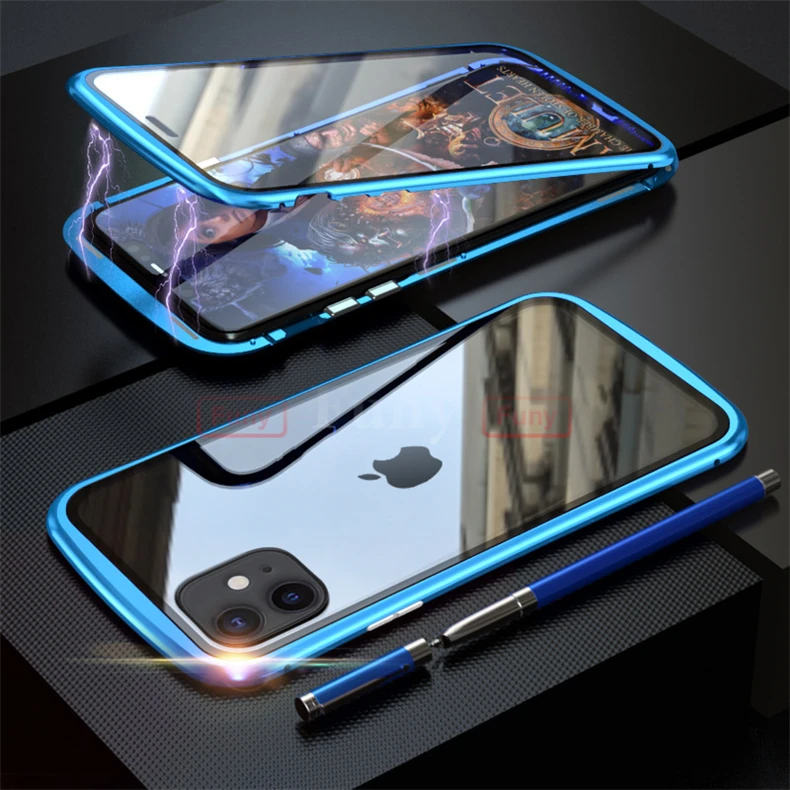 Двухсторонняя, для стекла, чехол для телефона для iPhone11 Pro Max, чехол, Магнитный чехол для iPhone 11, чехол 360, противоударный бронированный чехол