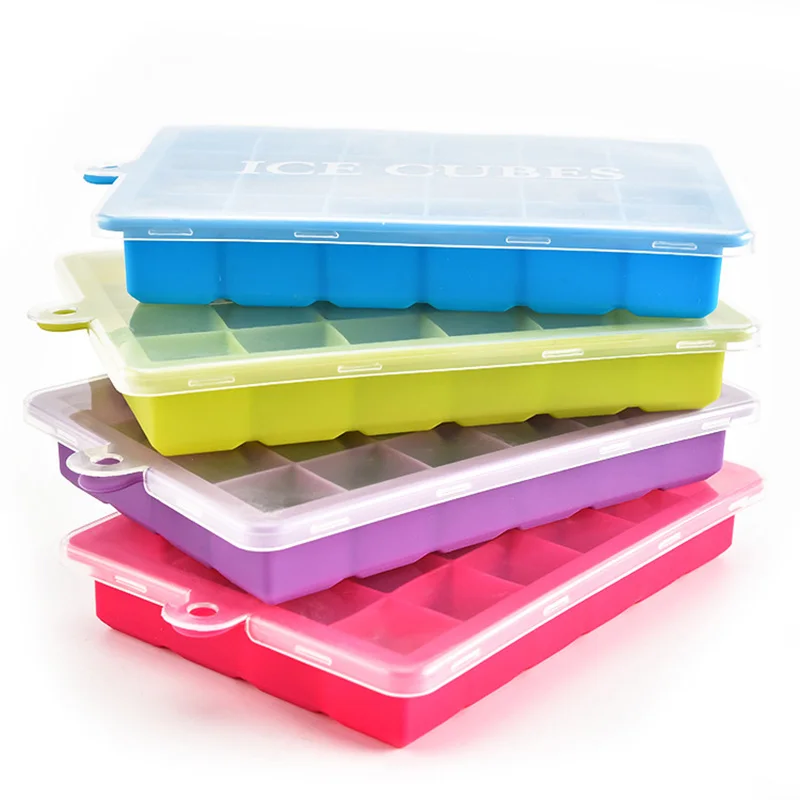 Silicone Ice Cube Tray Freeze Mould Ice Cube Tray 24 Grids Ice-making Box With Lid Silicone Molds DIY Small Ice Tray