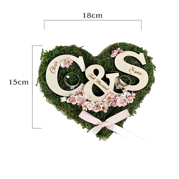 

1pcs ring pillow heart shaped custom couples name Bride Groom engagement marriage proposal wedding decoration ring holder