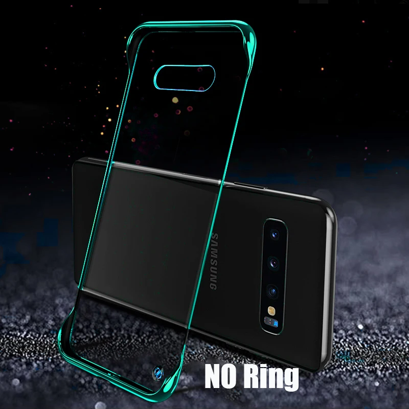 Прозрачный чехол с покрытием для samsung Galaxy S10 Note 10+ Plus A10 A30 A20 A70 A50 A505 Безрамное покрытие из поликарбоната кольцо на палец - Цвет: Зеленый