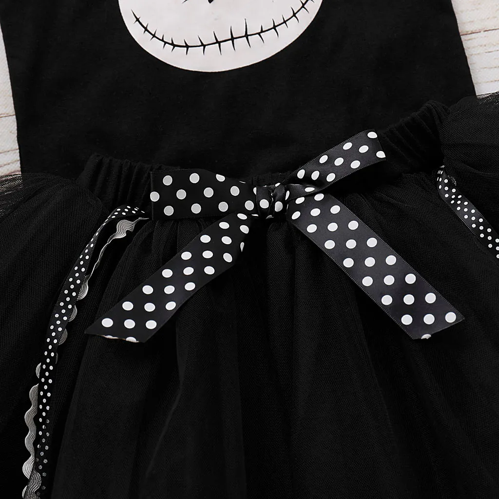 Одежда для малышей, наряд на Хэллоуин для маленьких девочек, комплект для маленьких девочек, черный комбинезон с принтом «призрак»+ фатиновая юбка, одежда для малышей 0-18 месяцев
