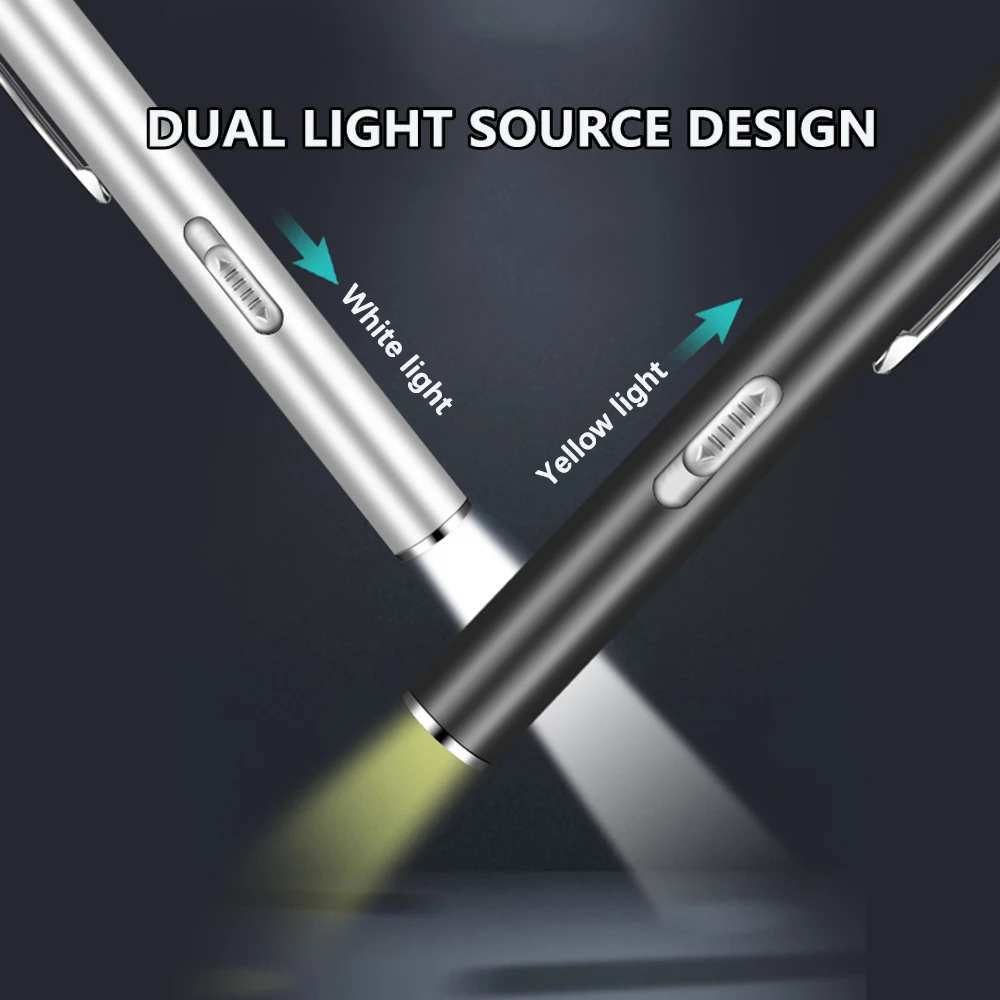 Mini LED Flashlight with Tail Magnet USB Rechargeable Torch Cold White + Yellow Light Medical Pen Lights Portable Lantern Mini LED Flashlight with Tail Magnet USB Rechargeable Torch Cold White + Yellow Light Medical Pen Lights Portable Lantern