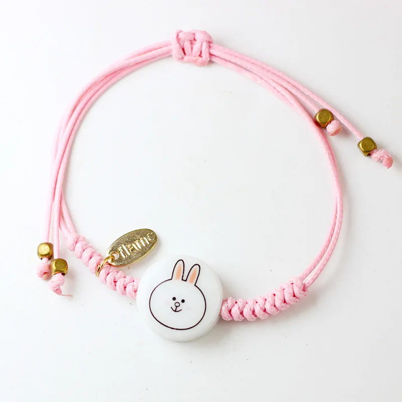 Мультяшный Кролик кошка свинья Керамика браслет для женщин Простые животные фрукты сердце ручное ткачество Шарм браслет Дружба девушка подарок - Окраска металла: 5