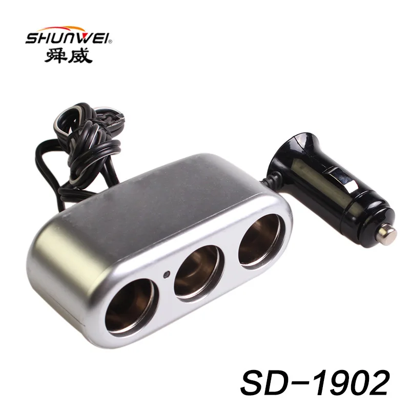 

Shunwei Wire In-vehicle Power Distributor One in Three Power Supply Distribution Cigarette Lighter Socket Sd-1902