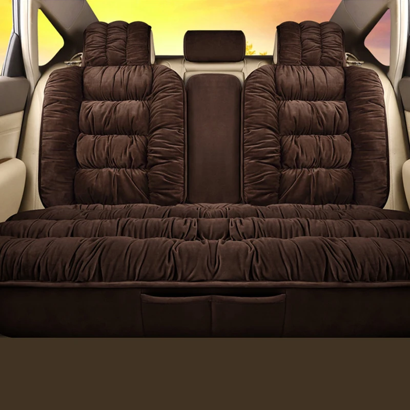 Чехлы для автомобильных сидений, Плюшевые Чехлы для автомобильных сидений, внутренняя теплая подушка для зимнего сиденья, защитный чехол, Ковровые Коврики, автомобильные аксессуары - Название цвета: Rear Seat Brown