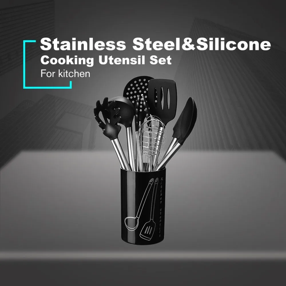 8PCS Stainless Steel Food Grade Silicone Cooking Spoon Soup Ladle-Egg Spatula Turner Kitchen Tools Cooking Utensil Set