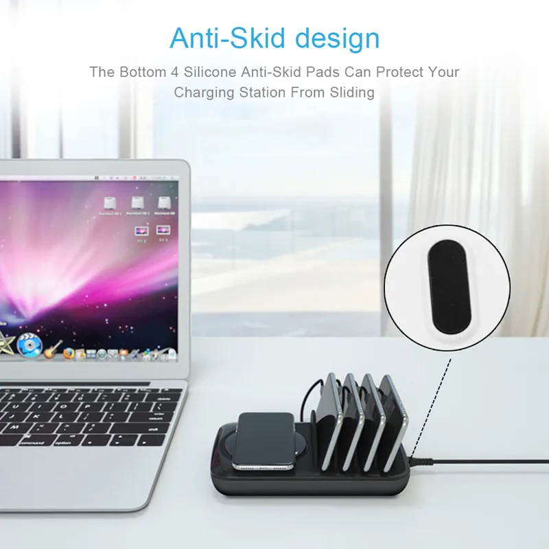 

HYASIA Bargain sale AU/UK Desk Charger With wireless Charger 50W QC3.0 Fast Charging for moble phone with Free 2 data cables