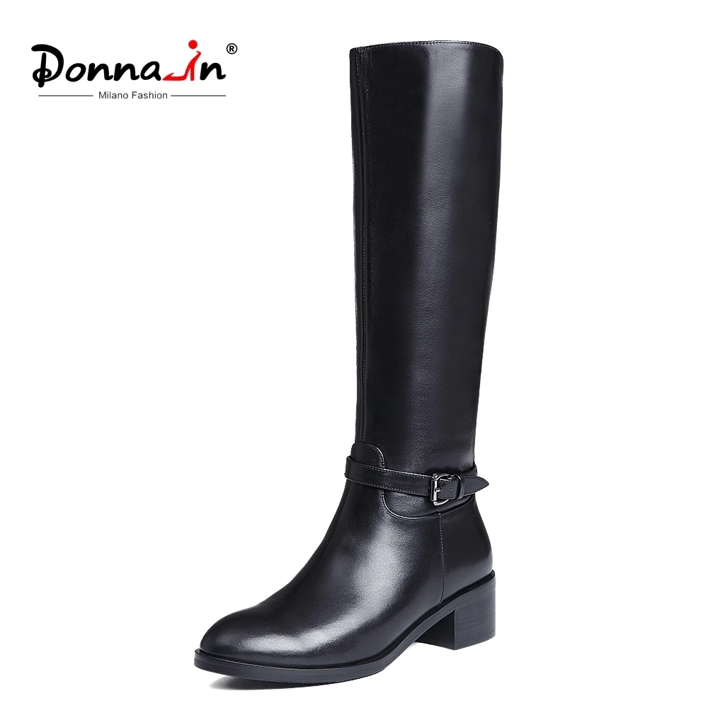 Женские сапоги из натуральной кожи Donna in зимние ботфорты на меху с круглым носком
