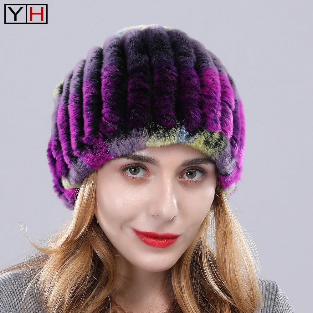 Женская зимняя шапка и шарф из натурального меха кролика рекс|Женские Skullies