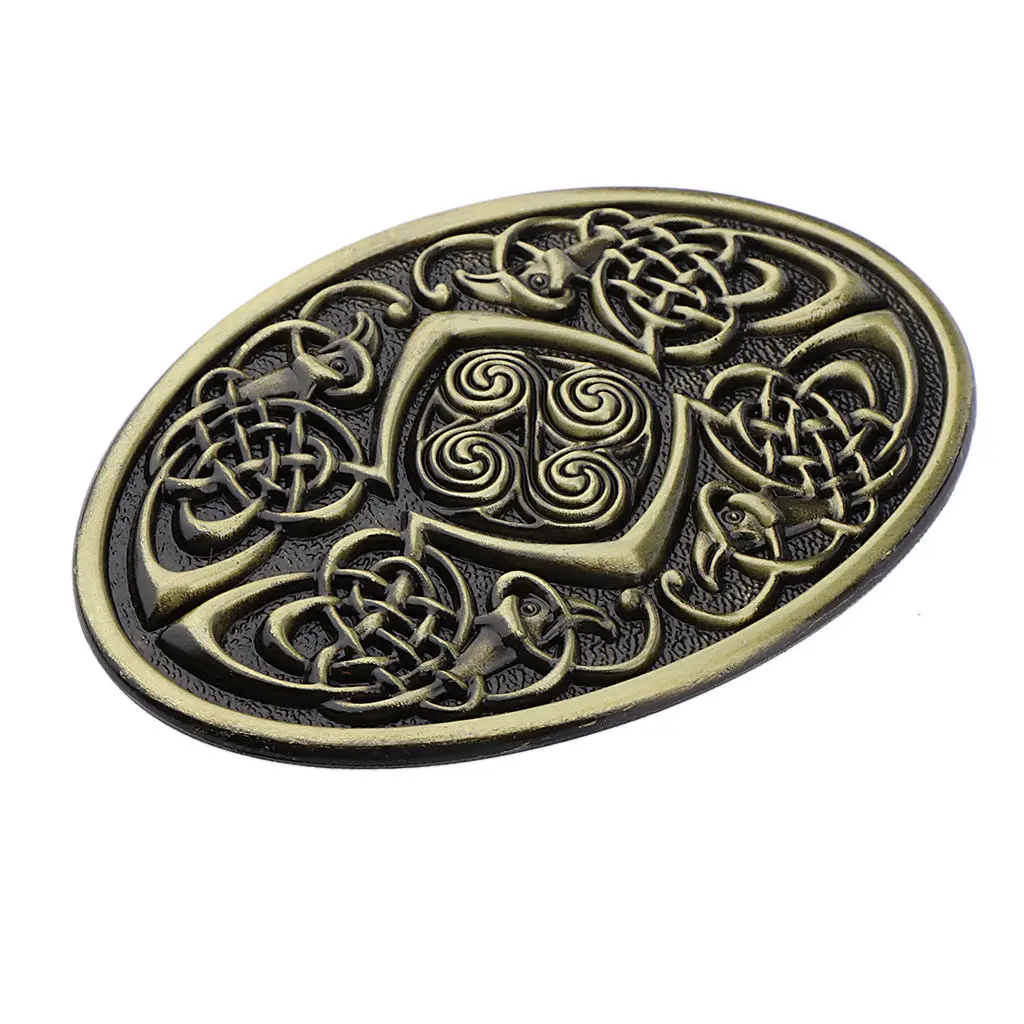 Mens Cowboy Germanic Pattern Oval Bronze Belt Buckle |