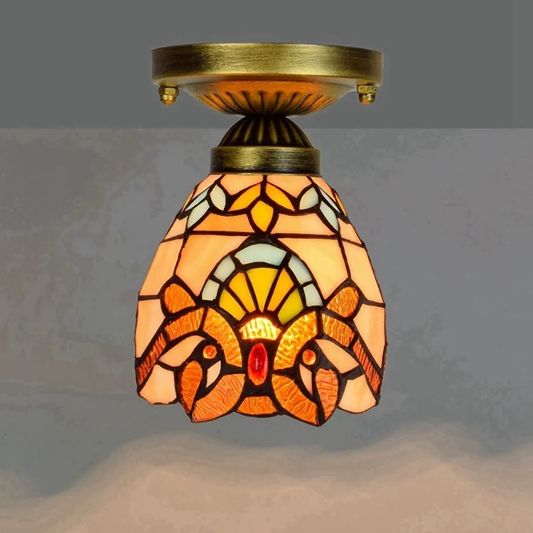 

Ou 6 inches 15 cm tiffany stained glass corridor corridor balcony small dome light yellow baroque lamp