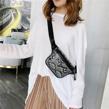 

Fashion Snake Print Waist Bags Women Serpentine PU Leather Zipper Money Phone Pouch Fanny Chest Belt Packs