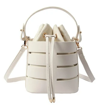 

Drawstring Bucket Bag for Women New Mini PU Leather Female Shoulder Bags Small Hollow Out Ladies' Messenger Crossbody Bag Sac