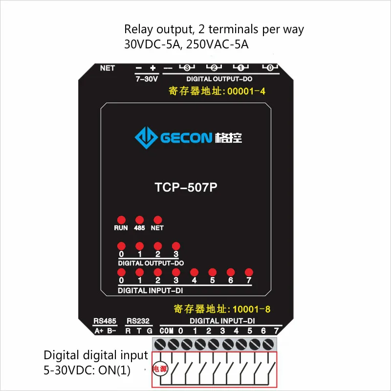 

4-way Relay Output 8-channel Switch Input Industrial Ethernet Module Modbus TCP Protocol
