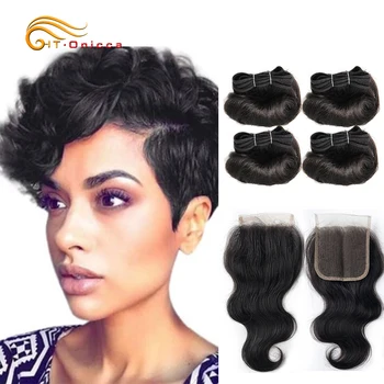 

Bodywave Bundles With Closure Human Hair With Frontal 1B Hair Color Hair Bundles With Lace Frontal Closure For Woman