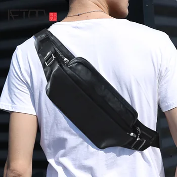 Cheap AETOO Chest bag male leather first layer sheepskin running leisure small mobile phone pocket sports outdoor shoulder Messenger b Cheap AETOO Chest bag male leather first layer sheepskin running leisure small mobile phone pocket sports outdoor shoulder Messenger b