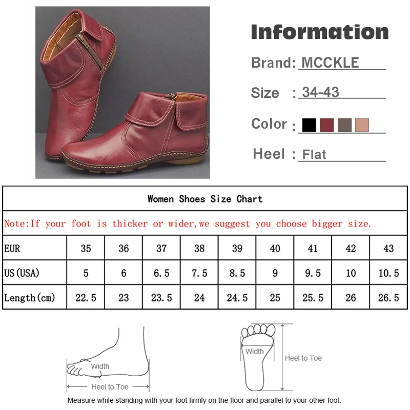 MCCKLE/женские ботильоны; женские ботинки на молнии; Женская Осенняя обувь из мягкой искусственной кожи; повседневная женская модная обувь; большие размеры