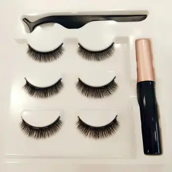 

3 pairs of magnetic eyelashes 2.5mm magnetic sheet faux mink magnet eyelashes + tweezers + magnetic eyeliner without glue set