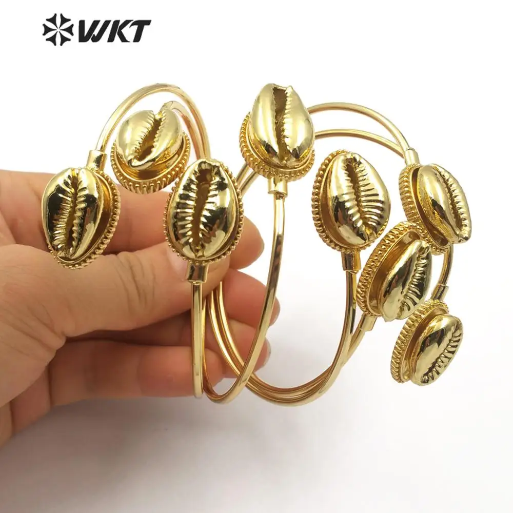 gold WT-B505,, 5 шт., натуральный двойной браслет Каури с полностью золотым гальваническим покрытием, женские летние пляжные украшения - Окраска металла: gold